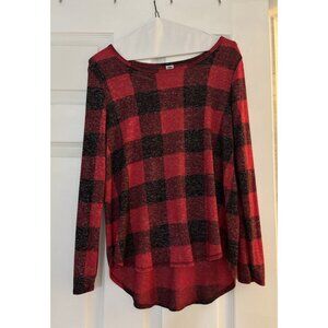 Old Navy Sweater Women’s Sz M Petite Red Black Buffalo Plaid Check Pullover
